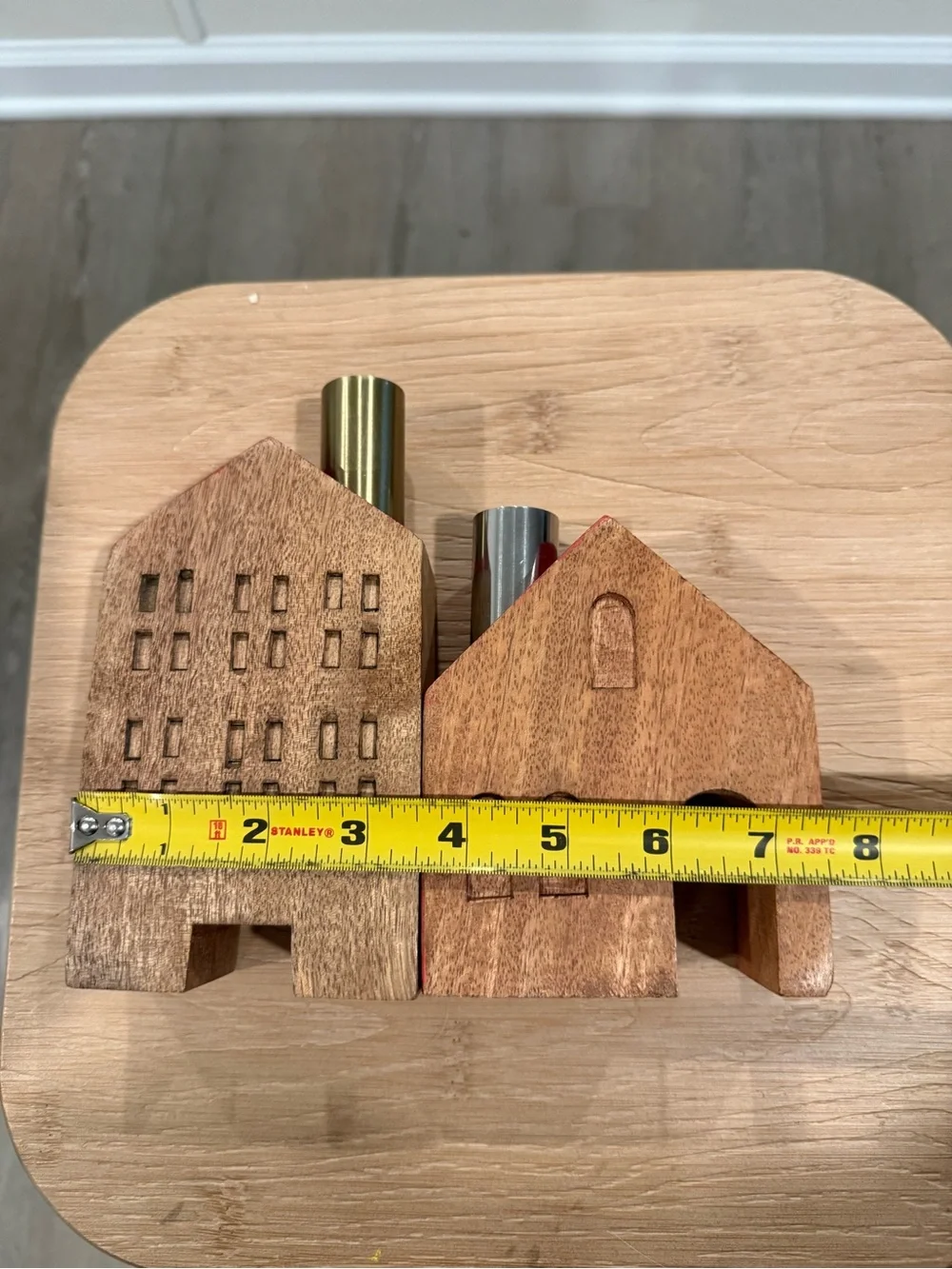 Vintage Set of 2 Wooden House Candleholders Cottagecore Decor Cabin Fall Winter